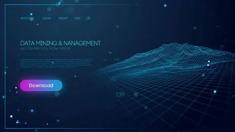 Data mining and management. Abstract wireframe landscape digital technology Illustrazione stock