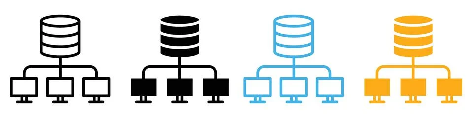 Data Mining and Server Database Management Depicted in Detailed Vector Icons Stock Illustration