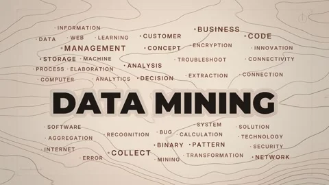 Data mining animated topography word cloud, text design animation, seamless loop Stock Footage 348023414