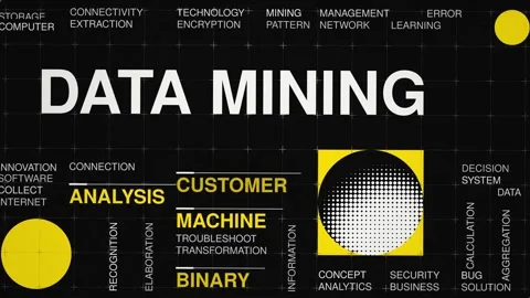 Data mining animated word cloud, swiss grid text design animation, seamless loop Stock Footage 347000480