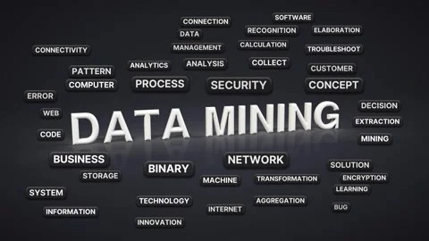 Data mining animated word cloud, 3d flip animation, seamless loop Stock Footage 347507512