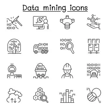 Data mining, big data, data warehouse icon set in thin line style Stock-Illustration