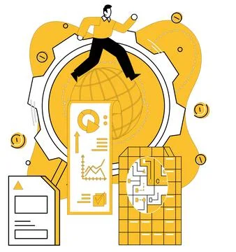 Data mining. Big data is raw material awaiting skilled hands data miners and Stock Illustration