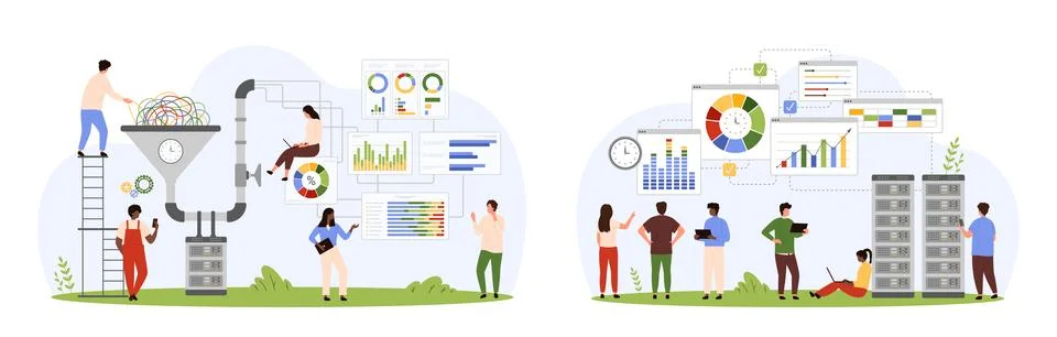 Data mining, classification of digital information and tech documents set by 스톡 일러스트