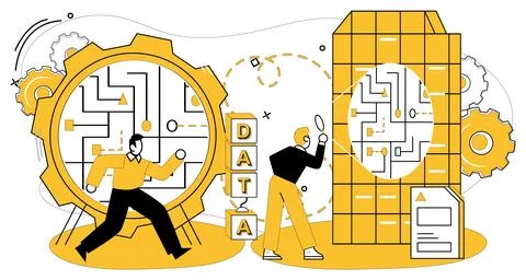 Data mining. Computing power becomes magic wand in hands data mining Stock Illustration