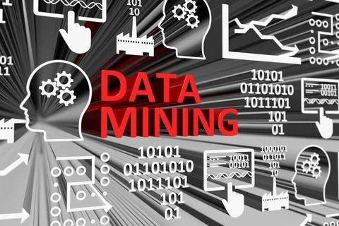 DATA MINING concept blurred background 3d render illustration Stock Photos