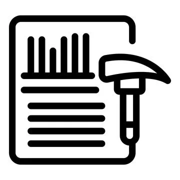 Data mining concept with hammer hitting paper with graph on it Illustrazione stock