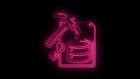 Data mining concept with pickaxe database and file neon light on black back.. Stock Footage 346003671