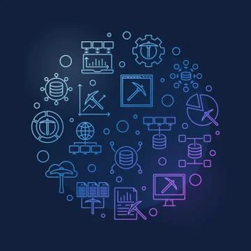 Data Mining concept round colorful linear vector illustration Stock Illustration