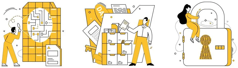 Data mining. Data mining is digital prospector extracting golden insights from Stock Illustration