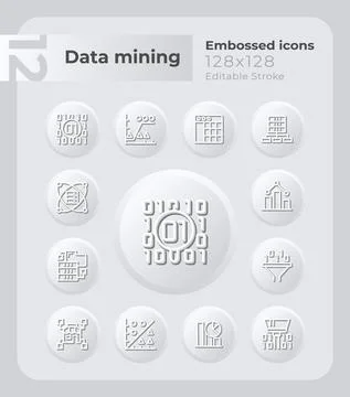 Data mining embossed icons set イラスト素材