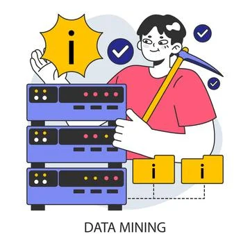 Data mining. An expert analyzing servers for valuable insights. Stock Illustration