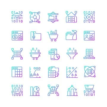 Data mining gradient linear vector icons set Illustrazione stock