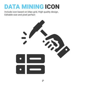 Data mining with hand icon vector with glyph style isolated on white background 스톡 일러스트