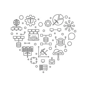 Data Mining Heart line banner. Database Analytics concept linear illustration Stock Illustration