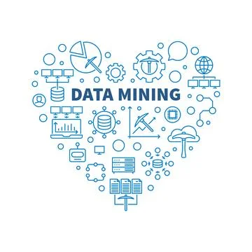 Data Mining heart shaped blue outline banner. Database Systems concept illu.. Stock Illustration