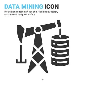 Data mining icon vector with glyph style isolated on white background Illustrazione stock