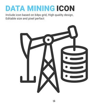 Data mining icon vector with outline style isolated on white background Illustrazione stock