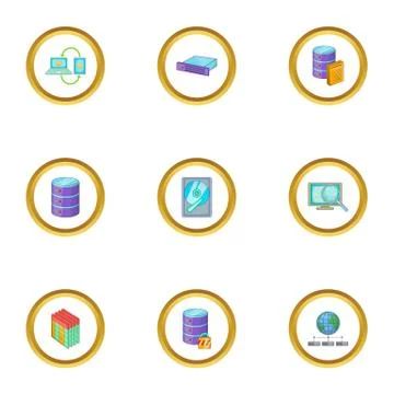 Data mining icons set, cartoon style 스톡 일러스트