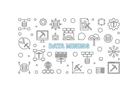 Data Mining outline horizontal banner - vector illustration Stockillustratie
