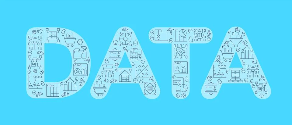 Data mining pixel perfect shaped concept filled with editable linear icons Stock Illustration