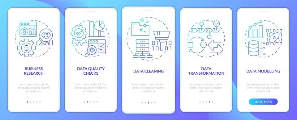 Data mining process blue gradient onboarding mobile app screen Stock Illustration