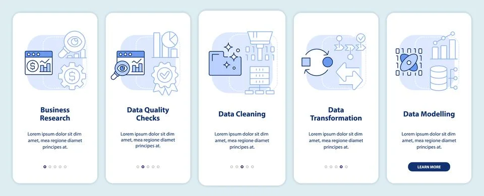 Data mining process blue onboarding mobile app screen Illustrazione stock