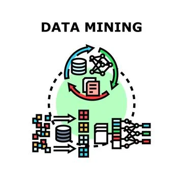Data mining process extracting information from large datasets 스톡 일러스트