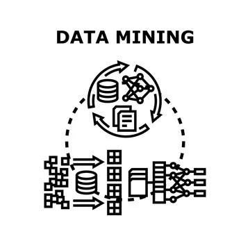 Data mining process extracting information from large datasets Stock Illustration