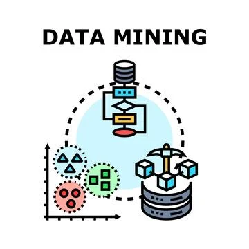 Data mining process extracting insights from databases Stock Illustration