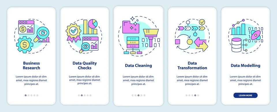 Data mining process onboarding mobile app screen Stock Illustration