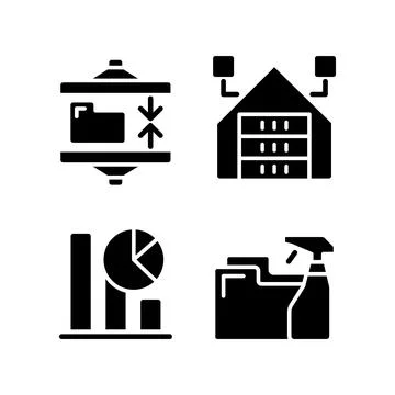 Data mining processes black glyph icons set on white space 스톡 일러스트