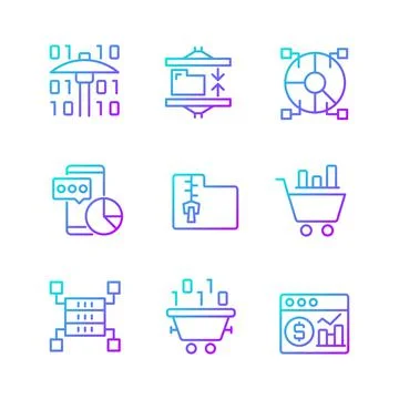 Data mining processes gradient linear vector icons set Illustrazione stock