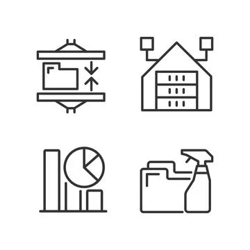 Data mining processes linear perfect pixel icons set Stock Illustration