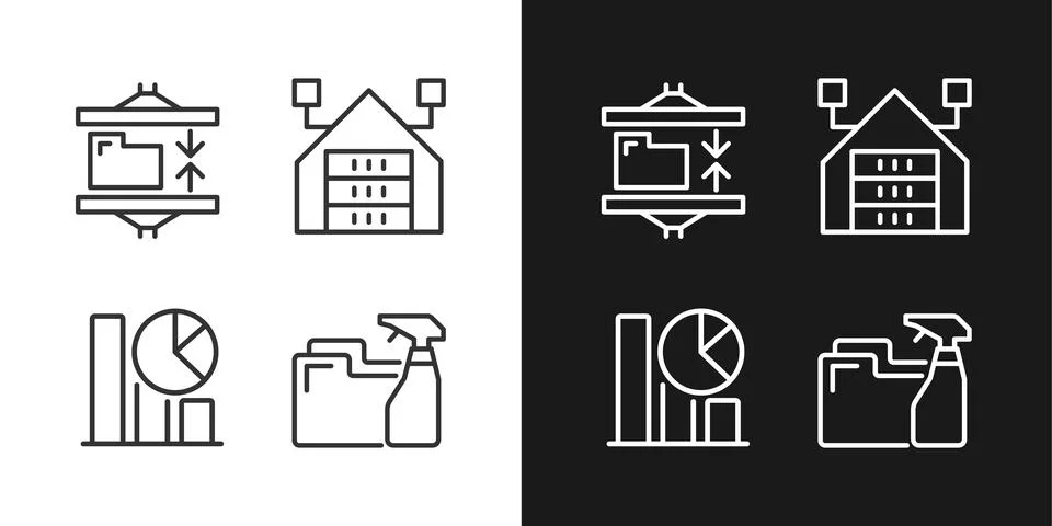 Data mining processes linear pixel perfect icons set for dark and light mode Stock Illustration