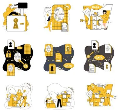 Data mining. Processing information is compass guiding seeker through intricate Stock Illustration