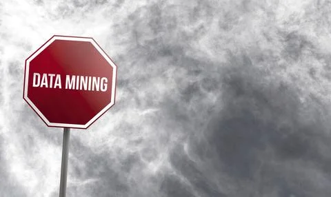 Data mining, red sign with clouds in background Stock Illustration