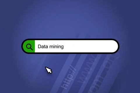 Data mining - search engine, search bar with blue background Stock Illustration