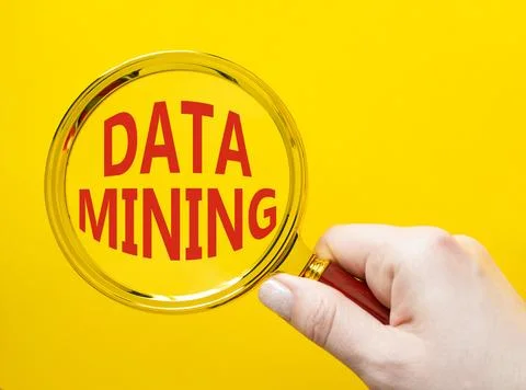 Data Mining symbol. Magnifying Glass with words Data Mining. Beautiful yell.. Foto stock