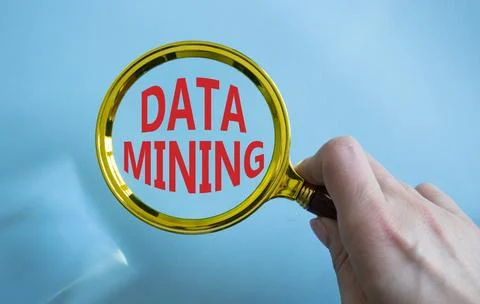 Data Mining symbol. Magnifying Glass with words Data Mining. Beautiful blue.. 写真素材