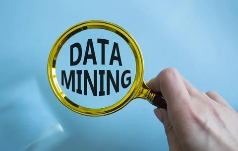 Data Mining symbol. Magnifying Glass with words Data Mining. Beautiful blue.. Foto stock