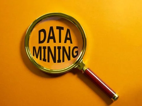 Data Mining symbol. Magnifying Glass with words Data Mining. Beautiful oran.. 库存照片