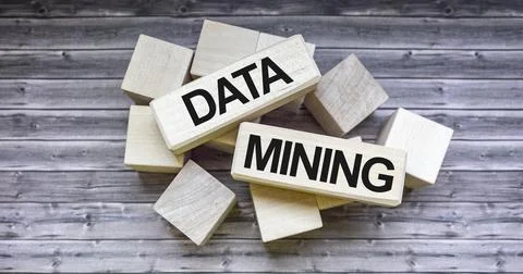 DATA MINING technical concept text on wooden cubes and brown table. Stock Photos