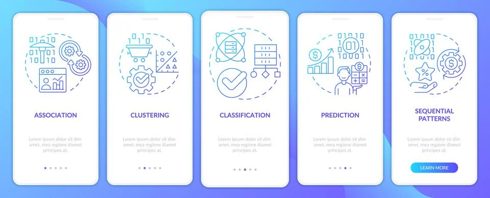Data mining techniques blue gradient onboarding mobile app screen イラスト素材