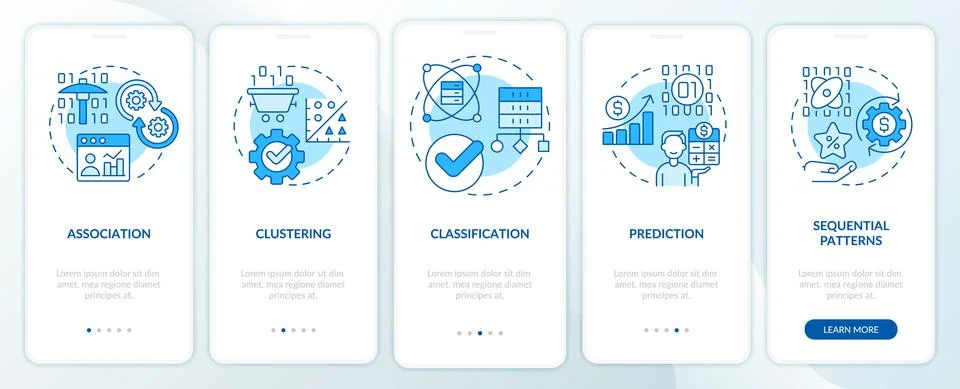 Data mining techniques blue onboarding mobile app screen Stock Illustration