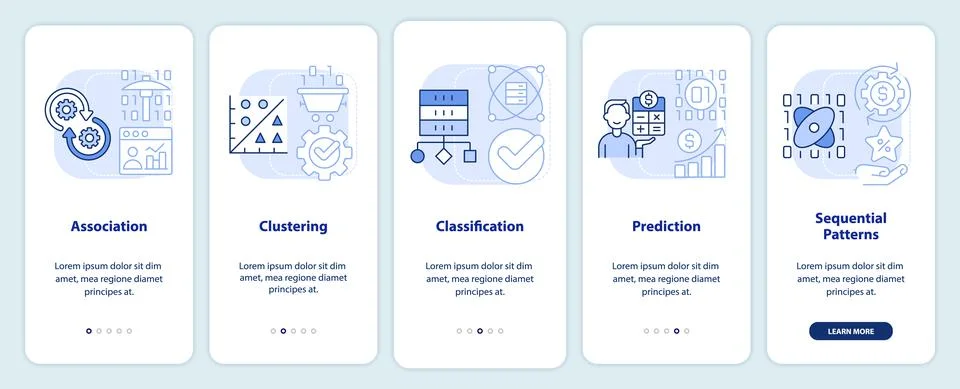 Data mining techniques light blue onboarding mobile app screen Stock Illustration