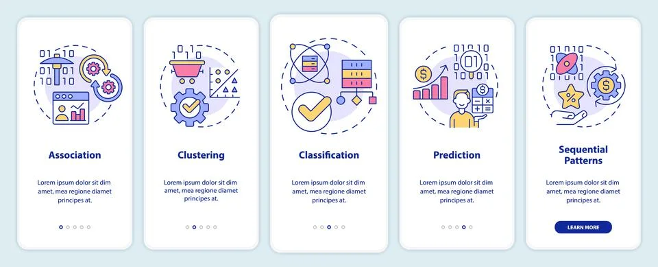 Data mining techniques onboarding mobile app screen Stock Illustration