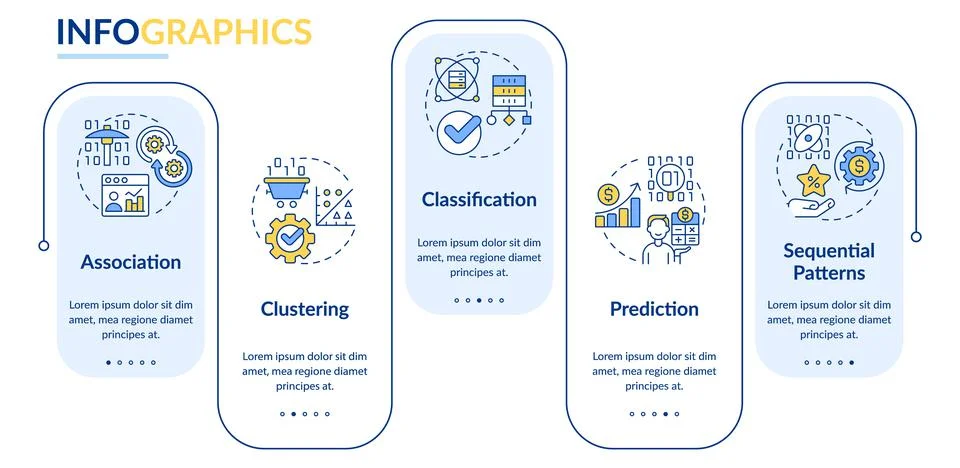 Data mining techniques rectangle infographic template 스톡 일러스트