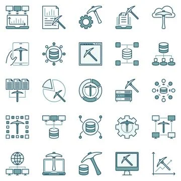 Data Mining Technology colored concept vector icons Stockillustratie