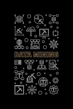 Data Mining Technology concept vector thin line vertical dark banner Stock Illustration